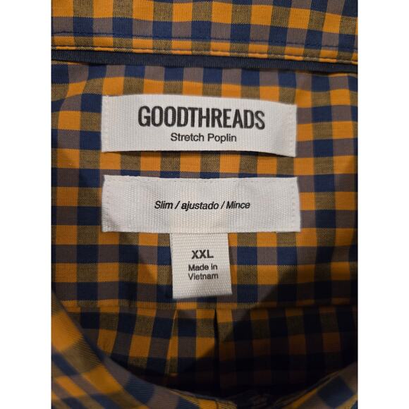 Goodthreads Slim Stretch Poplin Men's Checker Navy and Gold Causal Shirt 2XL - Picture 5 of 5